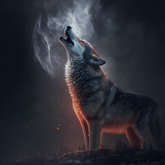 Naklejka na meble wolf howling at night. Generative AI