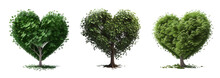 Set Of Green Tree In Heart Shaped Isolated On White Background, Image Ai Generate