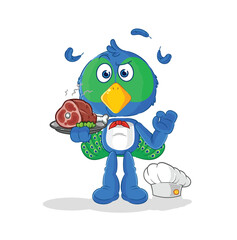 Sticker - peacock chef with meat mascot. cartoon vector