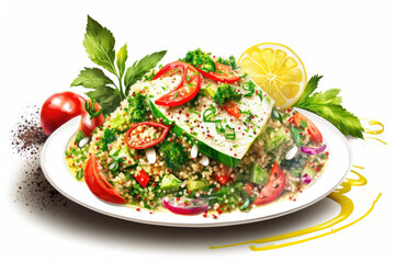 Sticker - Tabbouleh salad made with fresh quinoa, tomatoes, peppers, and cucumbers. Generative AI