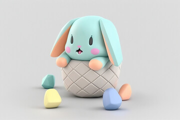 Wall Mural - a cute 3d easter bunny sitting in an easter egg, colour chocolate eggs, , Generative AI 