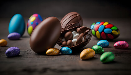 Wall Mural - chocolate easter eggs in a basket