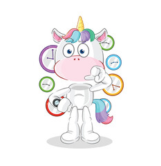 Poster - unicorn with wristwatch cartoon. cartoon mascot vector