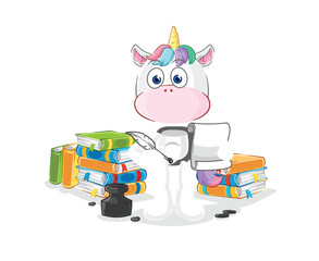 Sticker - unicorn writer vector. cartoon character