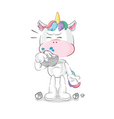 Poster - unicorn blowing nose character. cartoon mascot vector