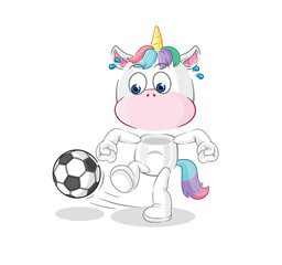 Wall Mural - unicorn kicking the ball cartoon. cartoon mascot vector