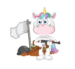 Poster - unicorn army character. cartoon mascot vector