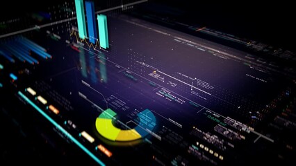 Leinwandbilder - Business stock market, trading, info graphic with animated graphs, charts and data numbers insight analysis to be shown on monitor display screen for business meeting mock up theme