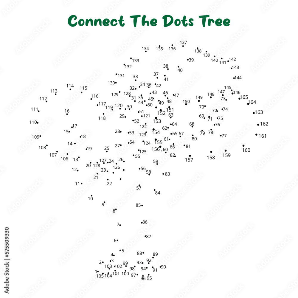 Connect The Dots and Draw tree coloring page, Educational Game for Kids ...