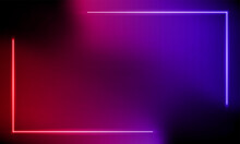 Abstract Colorful Neon Background With Red Purple Gradient. 3d Render. Panoramic Shine Backdrop. Lights Rectangular Line, Luminous Rays. Motion Simple Geometric Shape. Blank Banner.Vector Illustration