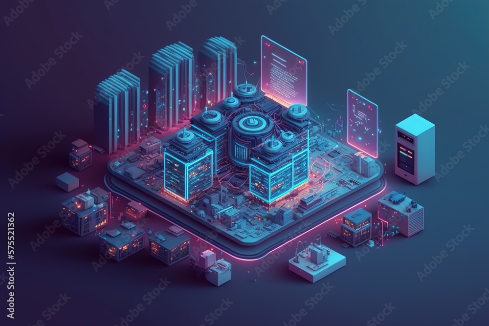 Isometric data center server hardware background futuristic look up ...