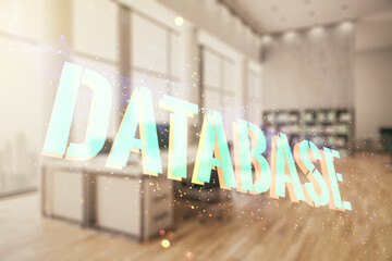 Aufkleber - Double exposure of creative Database word hologram on modern corporate office background, research and development concept