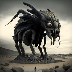 a large black sludge monster made of goblin body parts, generative ai