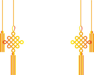 Wall Mural - Golden yellow Chinese knot charm connected by gold wire, corner decoration