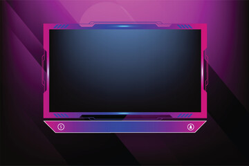 Poster - Live streaming overlay decoration with girly pink and blue color shade. Online gaming screen panel and border design for gamers. Live broadcast elements vector with colorful buttons.