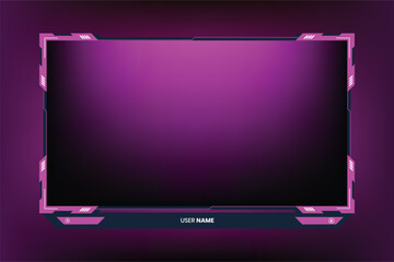 Poster - Futuristic gaming screen interface decoration with girly pink color. Girl gamer streaming overlay design with creative abstract shapes. Online gaming overlay vector on a dark background.