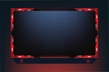 Poster - Futuristic red gaming overlay vector with abstract shapes. Online gaming screen panel decoration with offline screen and buttons. Live streaming overlay screen interface template for online gamers.