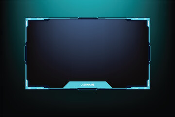Poster - Online gaming screen panel design vector with simple shapes. Live streaming overlay design for gamers. Live broadcasting overlay and screen interface decoration with dark and blue color.