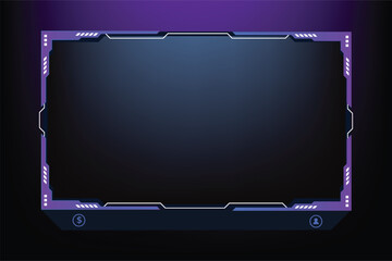 Poster - Digital live streaming overlay vector. Broadcast screen design with abstract shapes. Futuristic gaming panel design. Live gaming overlay panel and offline frame background with purple and dark colors.