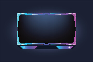 Poster - Live streaming and streaming icon design with buttons. Broadcast screen overlay design with blue and purple colors. Futuristic online gaming overlay button vector with digital abstract shapes.