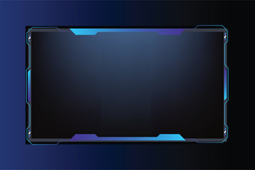 Poster - Creative gaming screen interface design with geometric shapes. Broadcast game screen panel vector with dark background and buttons. Online gaming frame border design with blue colors.