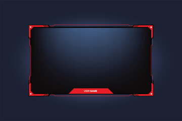 Poster - Simple broadcast frame design with red color and dark background. Offline and online screen panels with subscribe buttons for gamers. Modern gaming and streaming overlay vector for screen interface.