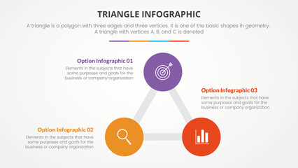 Wall Mural - infographic triangle concept for slide presentation with 3 point list with flat style