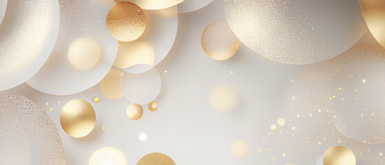 Poster - White and gold abstract glitter lights style luxury background. Banner template with modern design