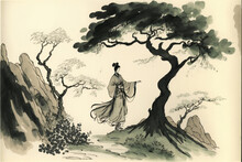 A Person Practicing Kung Fu Tai Chi, In Chinese Painting Style, Generative Ai
