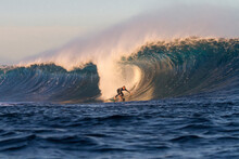 Tom Lowe, A Professional Big Wave Surfer At El Quemao Wave In Lanzarote, Canary Islands. Spain.