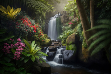 bali garden waterfall, generative ai