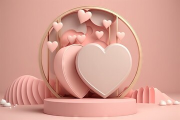 Poster - Generative AIof Valentine's day background with hearts and podium.