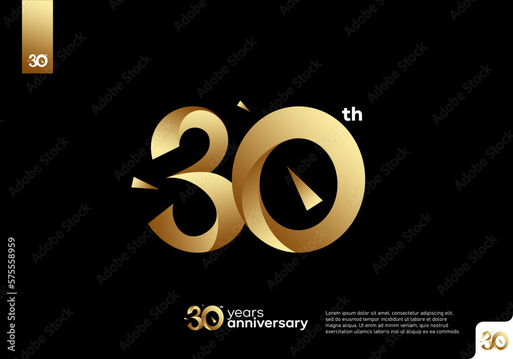 Number 30 gold logo icon design, 30th birthday logo number, 30th anniversary.