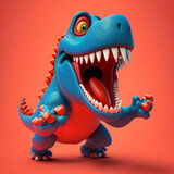 Fototapeta  - Pozytywny dinozaur, zabawka 3d, Positive dinosaur, 3d toy - AI Generated