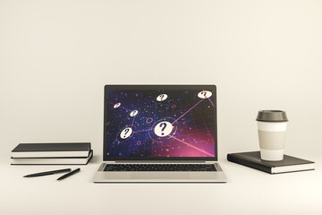 Aufkleber - Modern computer monitor with question mark hologram. Sociology and psychology concept. 3D Rendering