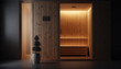 Modern warm, wooden empty sauna, Generative AI