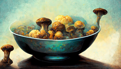 Wall Mural - Fresh mushrooms in a bowl. Generative Ai