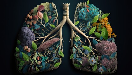 Lungs made of flowers healthy lifestyle illustration generative ai