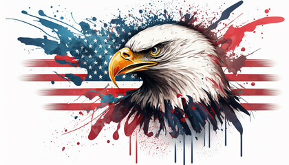 USA 4th of july independence day bald eagle with american flag with fireworks, Generative ai