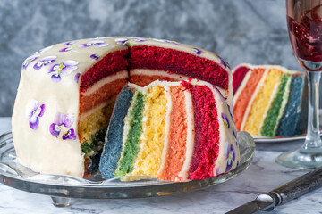 Canvas Print - Multi layered rainbow cake - sweet afternoon dessert