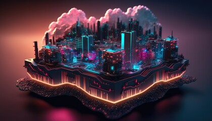 Wall Mural - Smart city on circuit board background. Futuristic cyberspace concept. Generative Ai	
