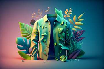 3d rendering illustration with men's clothing and botanical elements, generative ai