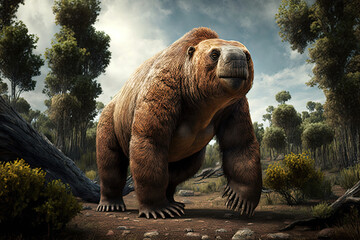 giant ground sloth, the extinct slothbear generative ai
