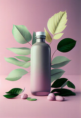 Wall Mural - Natural organic cosmetic . Face moisturizer lotion bottle with flowers. AI Generated