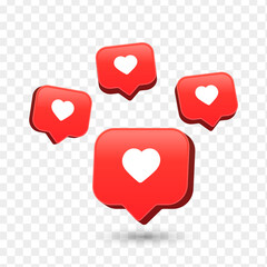 Wall Mural - Heart in 3d speech bubble icon background. like heart social media notification icons 3d modern, love like chat bubbles social network post reactions - favorite hearts, 3d rendering, 3d illustration