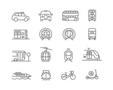 London Transport Icon Collection Containing 16 Editable Stroke Icons. Perfect For Logos, Stats And Infographics. Change The Thickness Of The Line In Adobe Illustrator (or Any Vector Capable App).