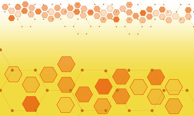 Aufkleber - Science network pattern, connecting lines and dots. Technology orange hexagons structure or molecular connect elements
