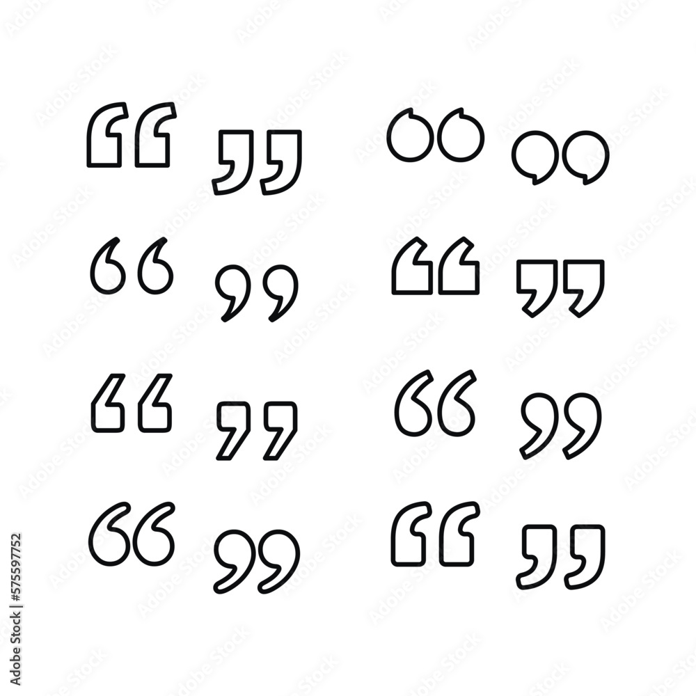 Quotation Mark, Set of Line Art Quotation Marks, Punctuation Marks ...