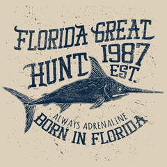 Canvas Print - Florida great hunt.Swordfish logo work.vector