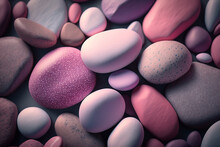 Pink Smooth Stones, Cobblestones, Pebbles. Stony Creative Background, Generative AI